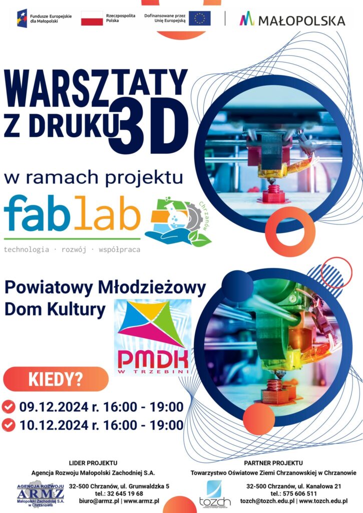 Warsztaty z druku 3D PMDK Trzebinia - plakat