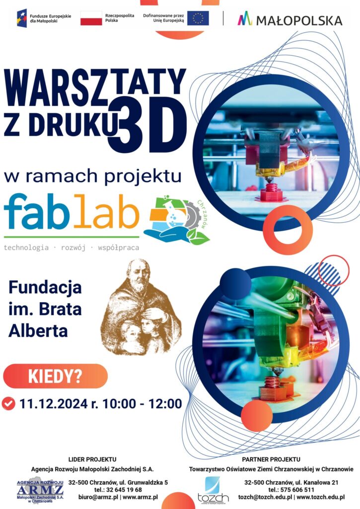 Warsztaty z druku 3D w Fundacji im. Brata Alberta - plakat